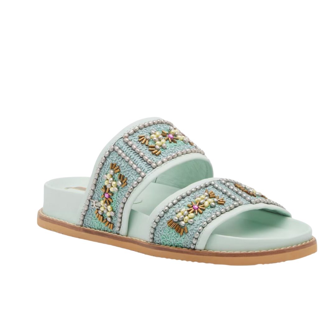 green beaded birkenstock sandal