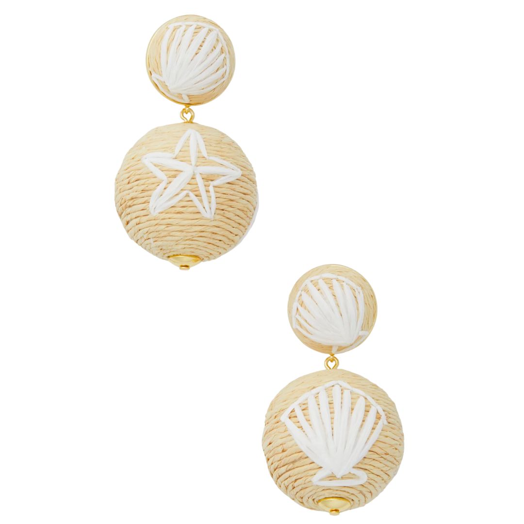 raffia white seashell statement earrings - tuckernuck