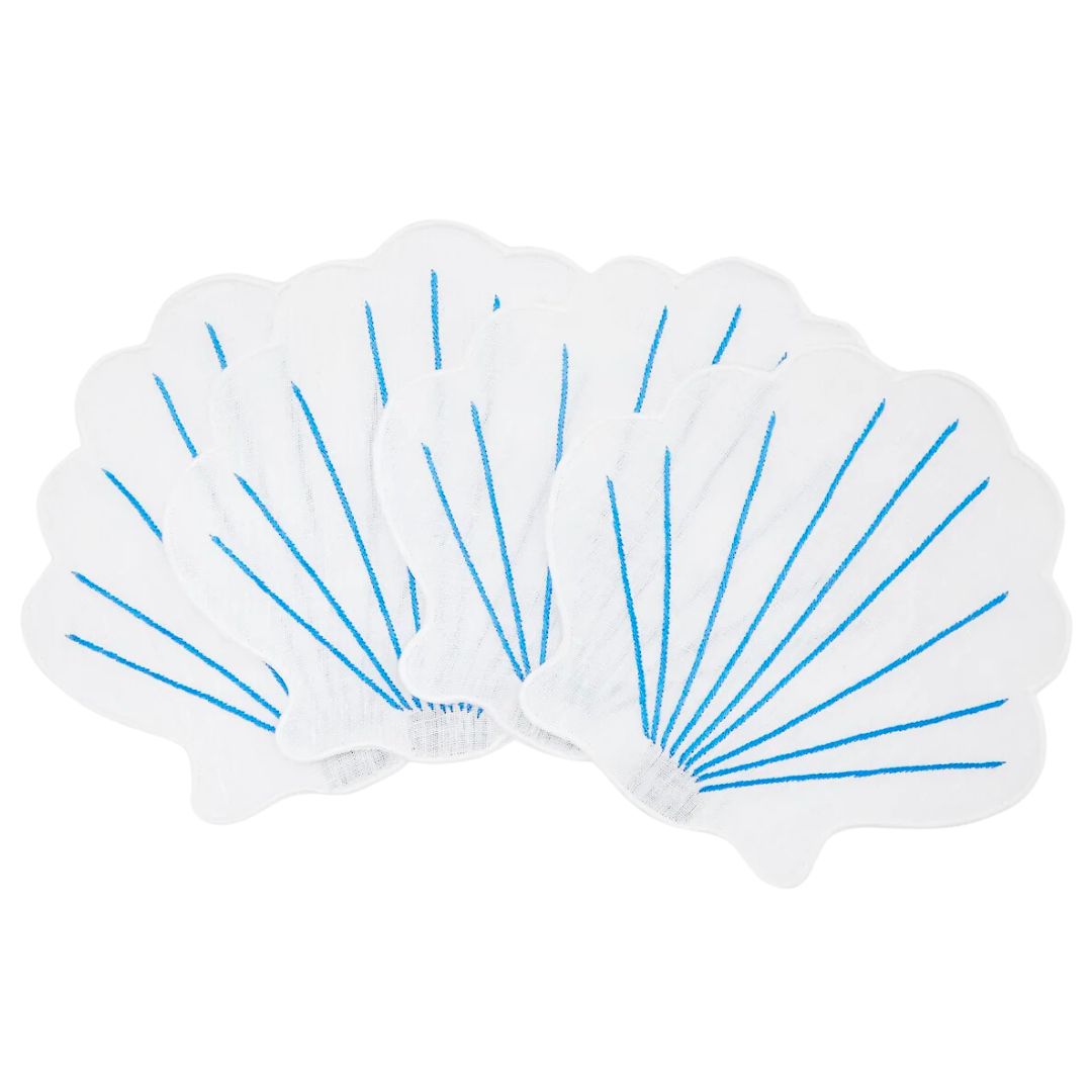 white and blue seashell coasters set of 4 - tuckernuck