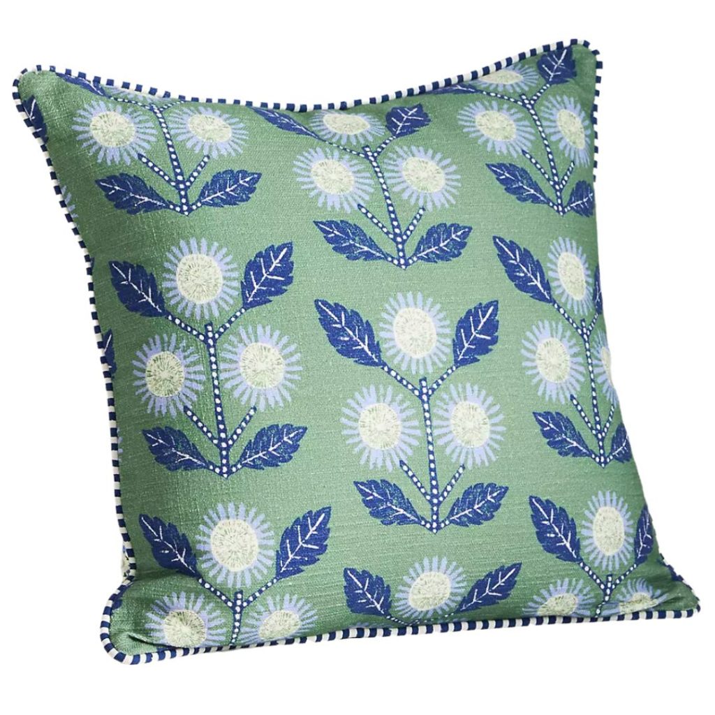 blue and green floral cottage pillow - anthropologie 