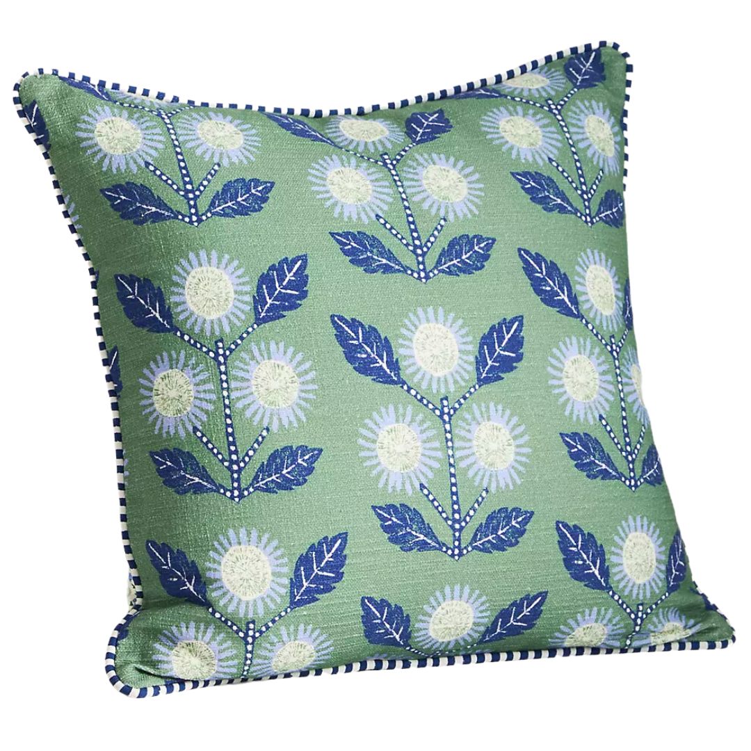 blue and green floral cottage pillow - anthropologie