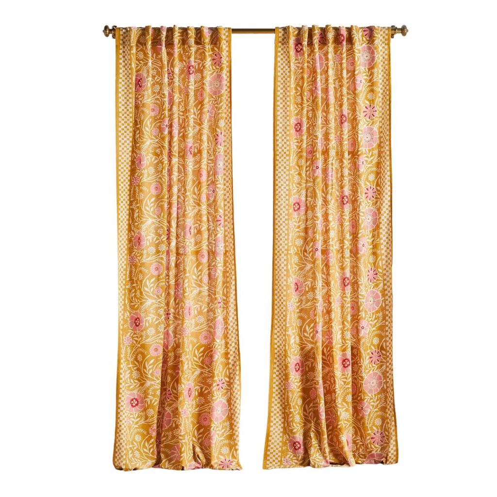 ellen merchant yellow and pink floral cottage curtains - anthropologie 