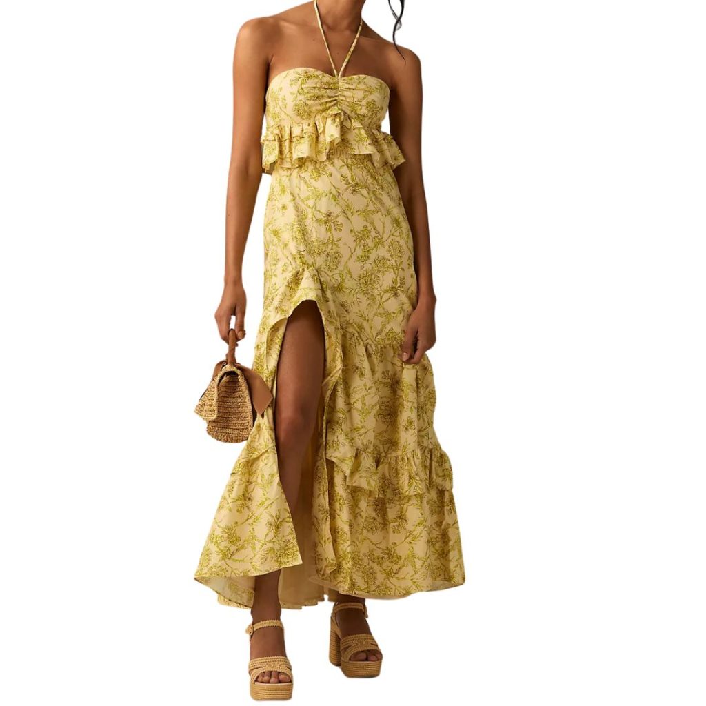 yellow floral halter dress - anthropologie