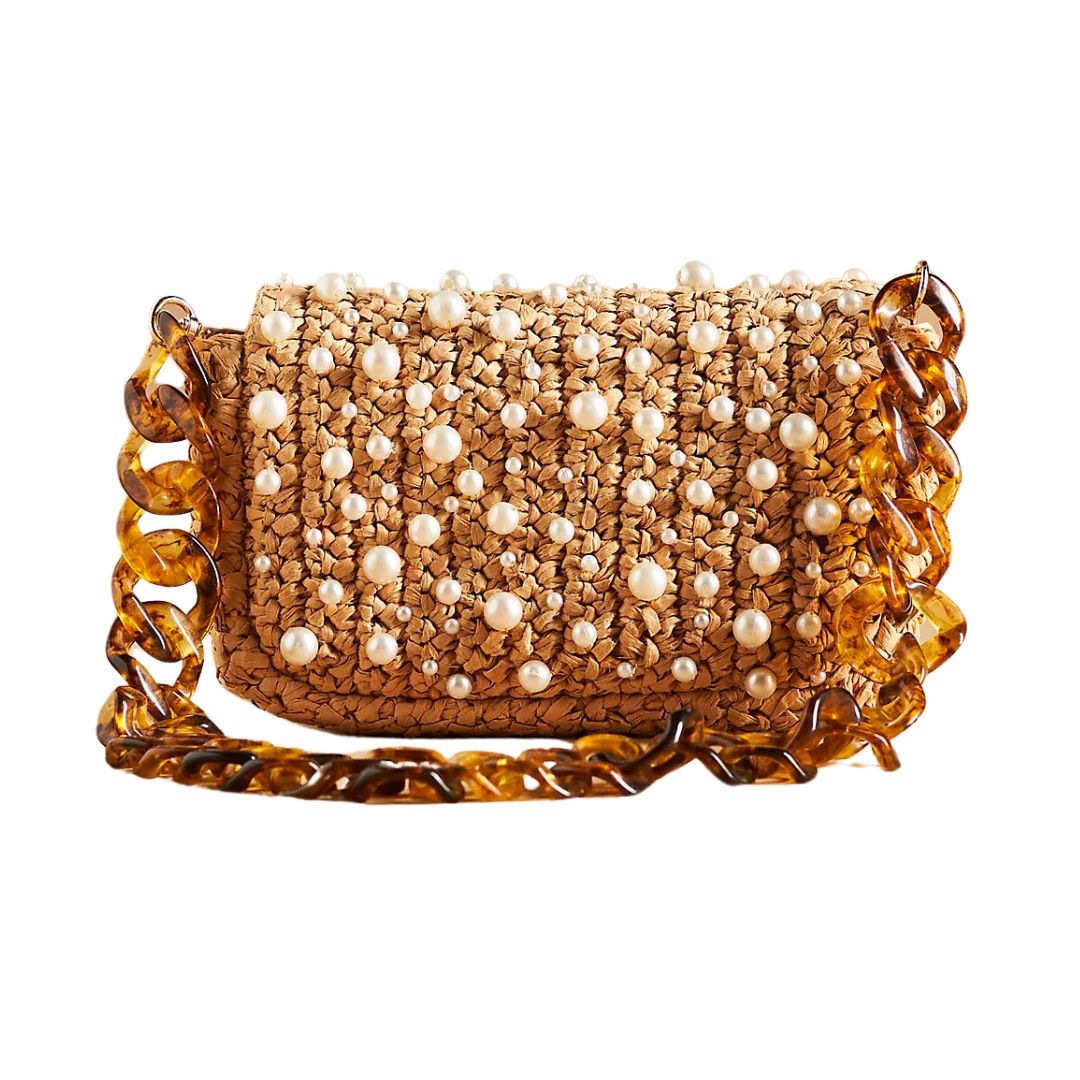 pearl studded raffia cross-body bag - anthropologie