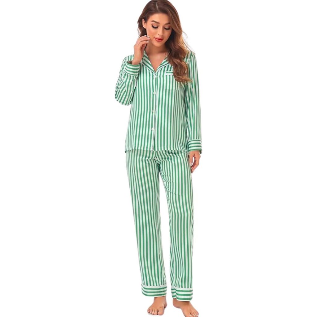 green striped women's satin pajama set - amazon