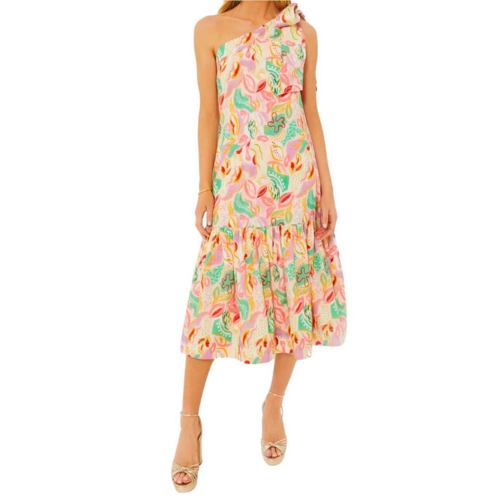 one shoulder floral print peach dress - tuckernuck