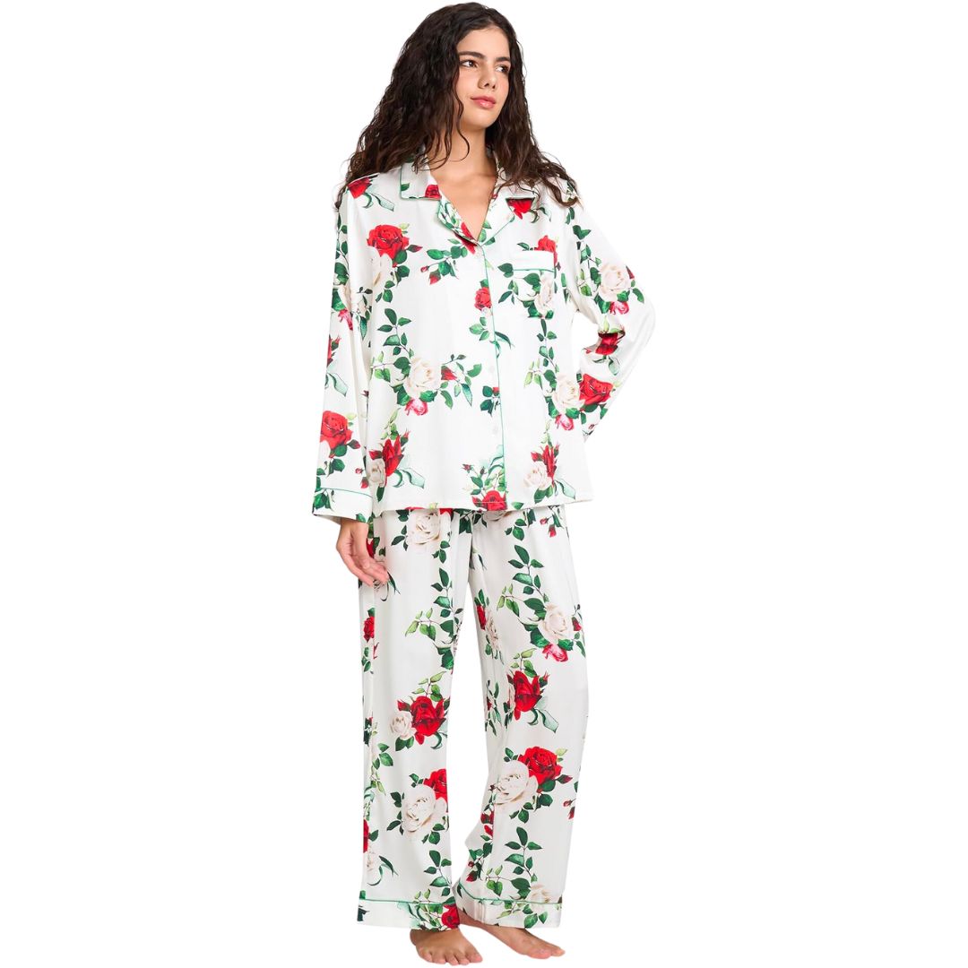 floral printed silk satin women's pajama set - amazon