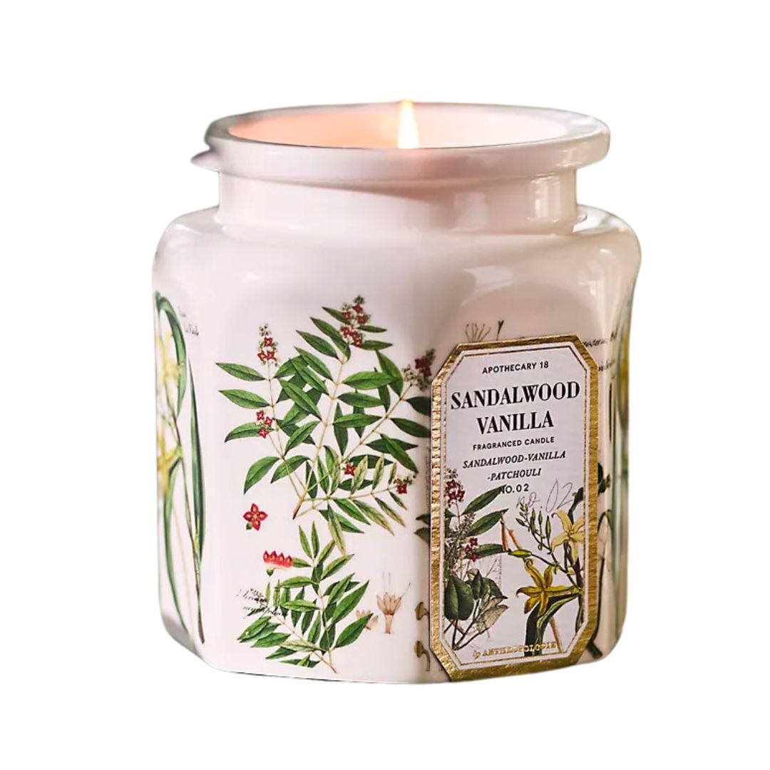 floral decorated sandalwood and vanilla candle - anthropologie