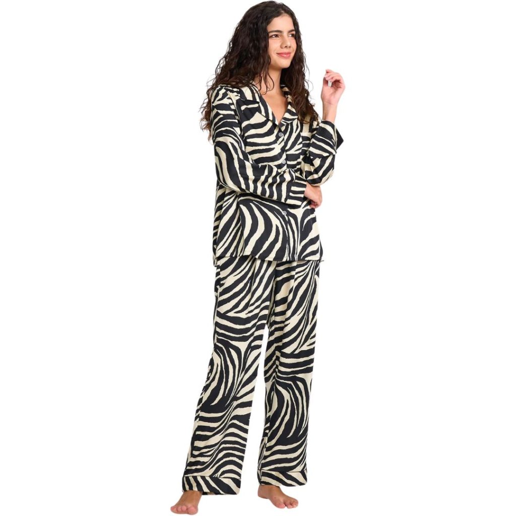 zebra printed women's silk satin pajama set - amazon