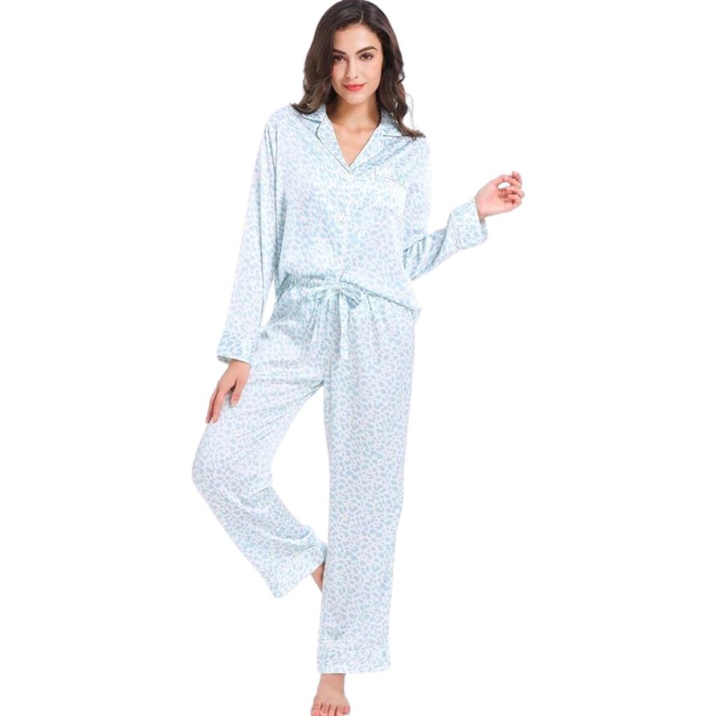 light blue leopard women's satin pajama set - amazon