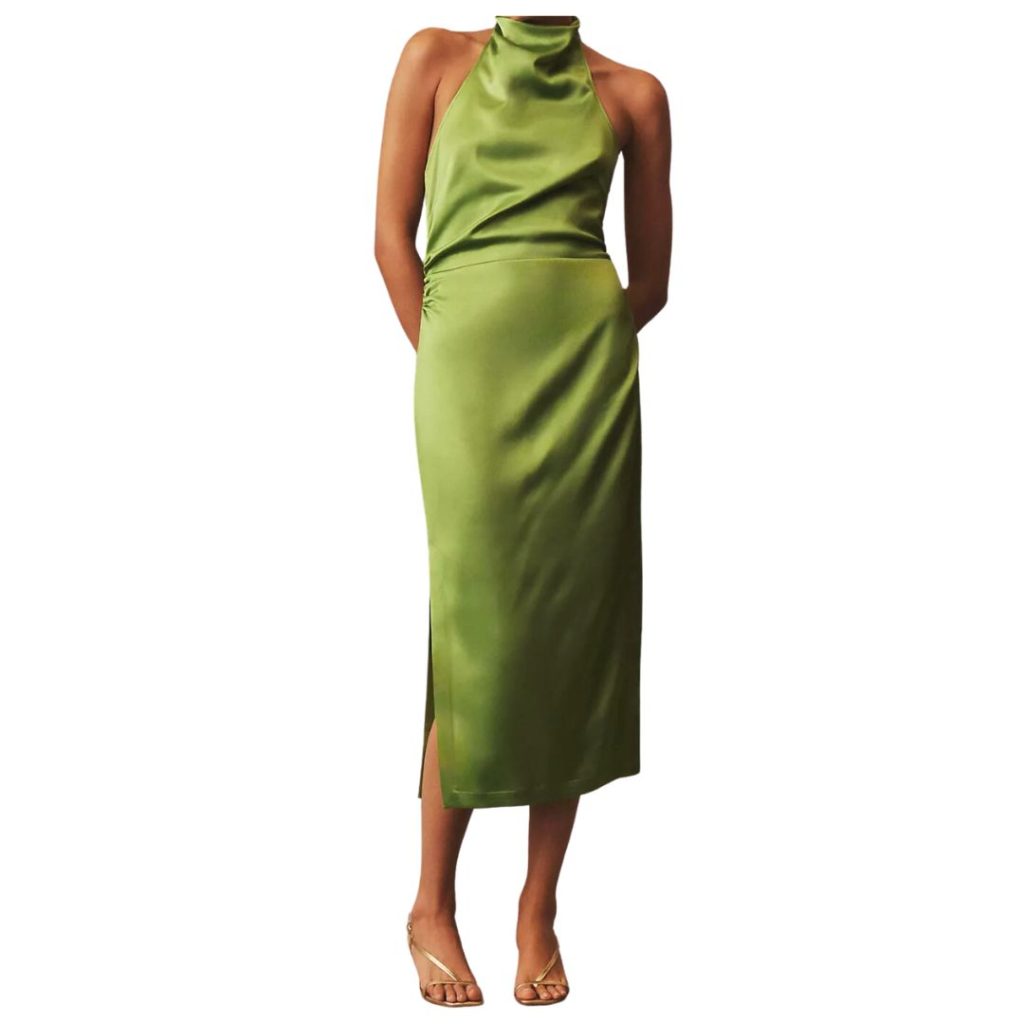 green satin cocktail dress - anthropologie