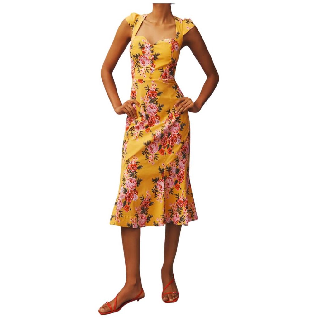 yellow and pink floral dress - anthropologie