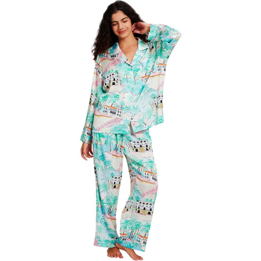 greece themed women's satin pajama set - amazon