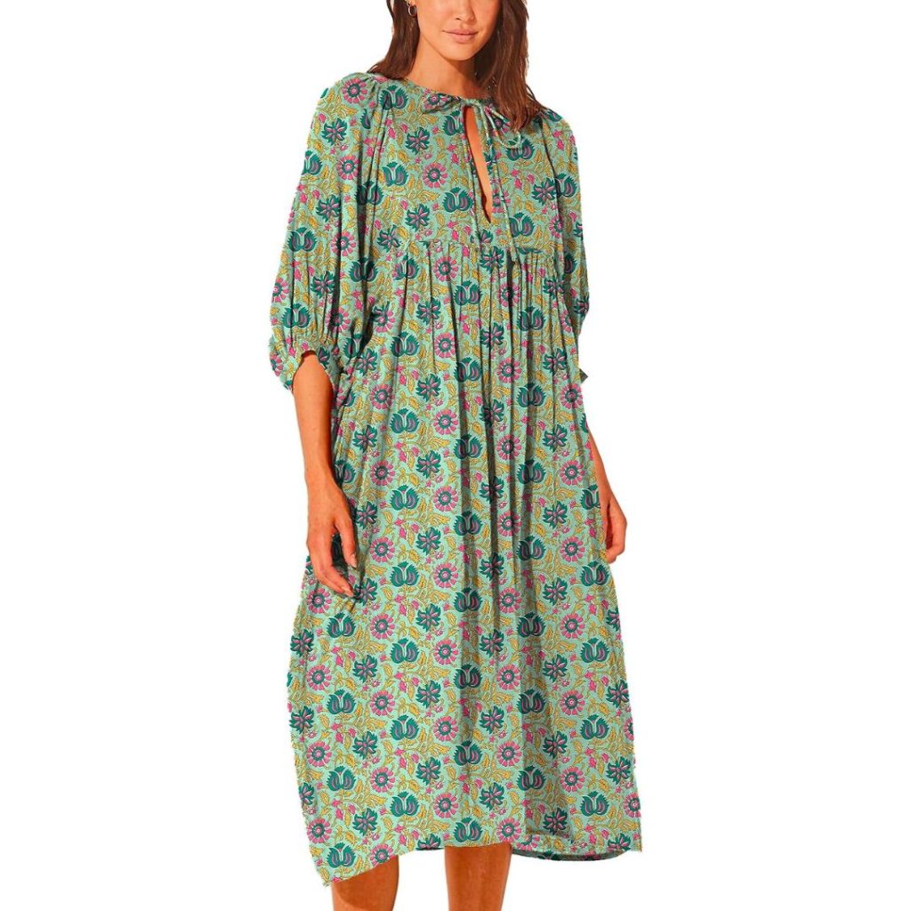 womens flowy midi dress boho green floral - amazon 