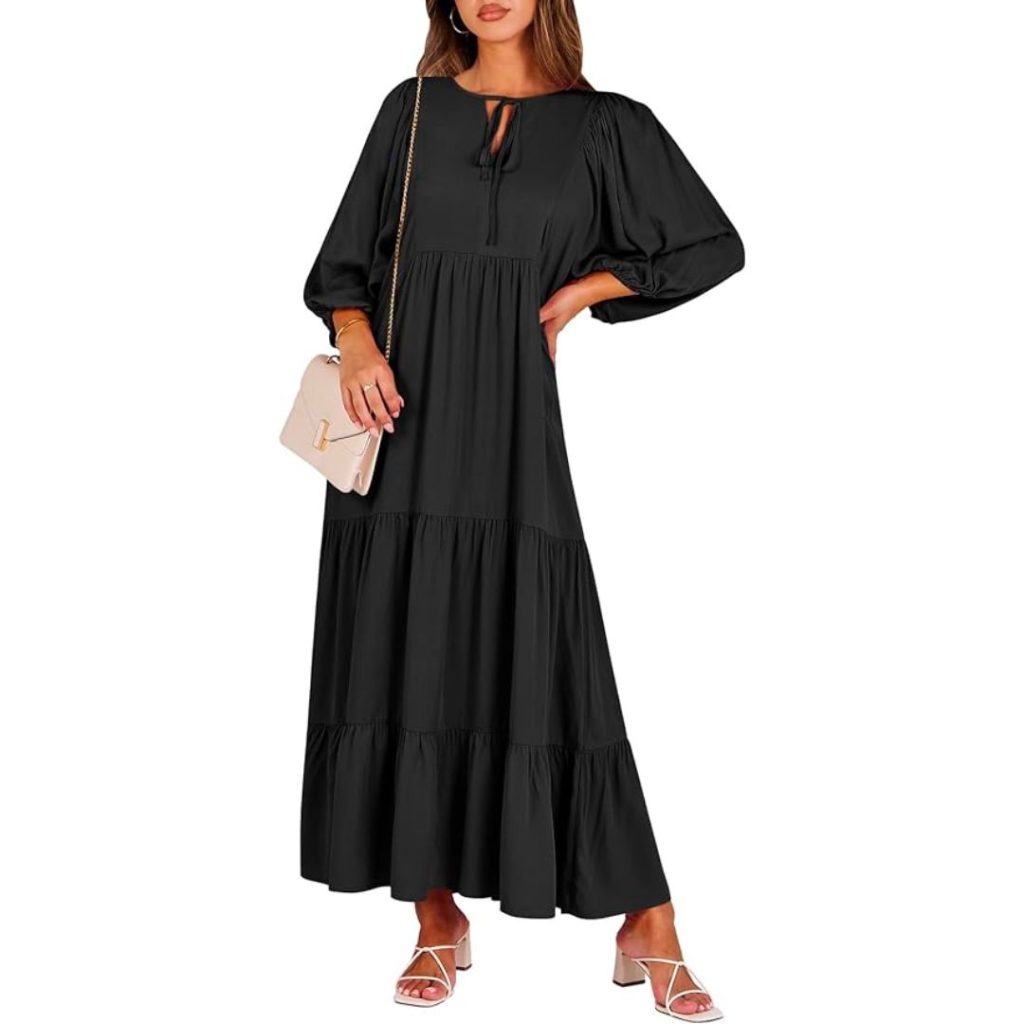 womens flowy midi dress boho black - amazon