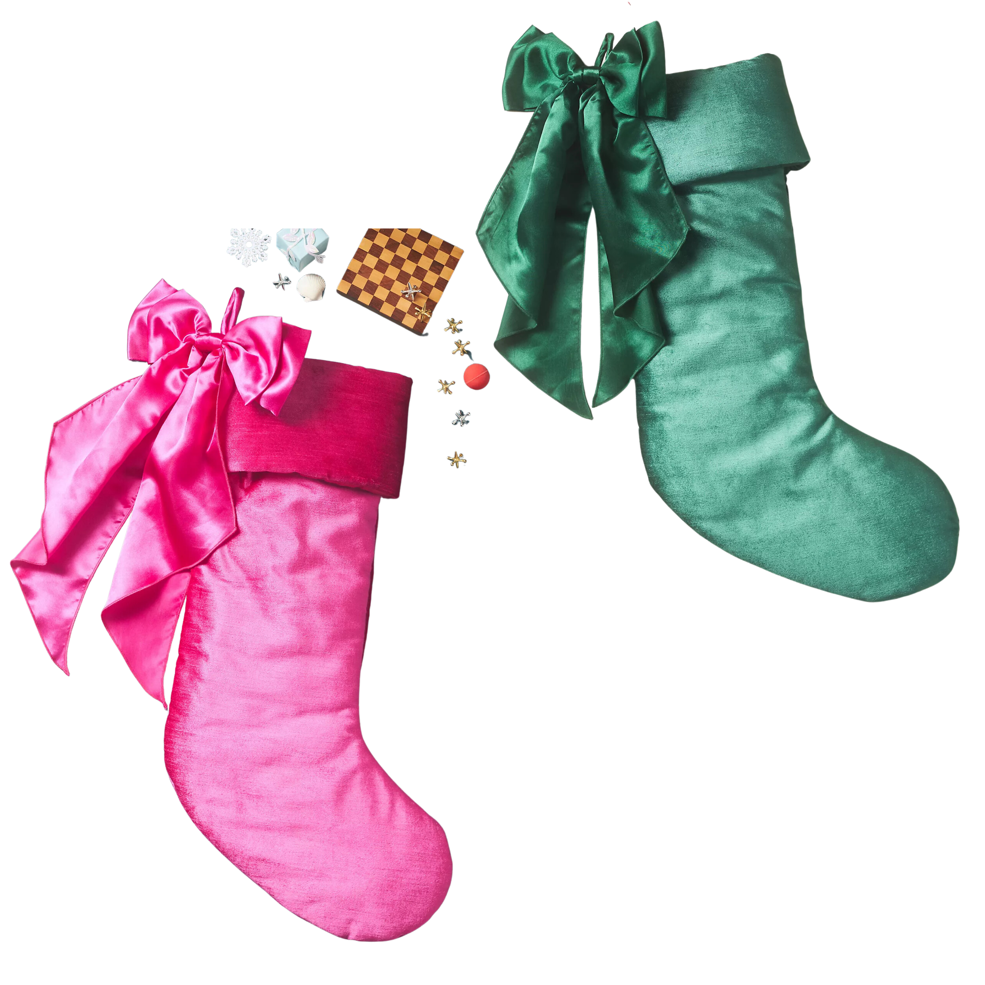 pink & green satin bow stockings - anthropologie